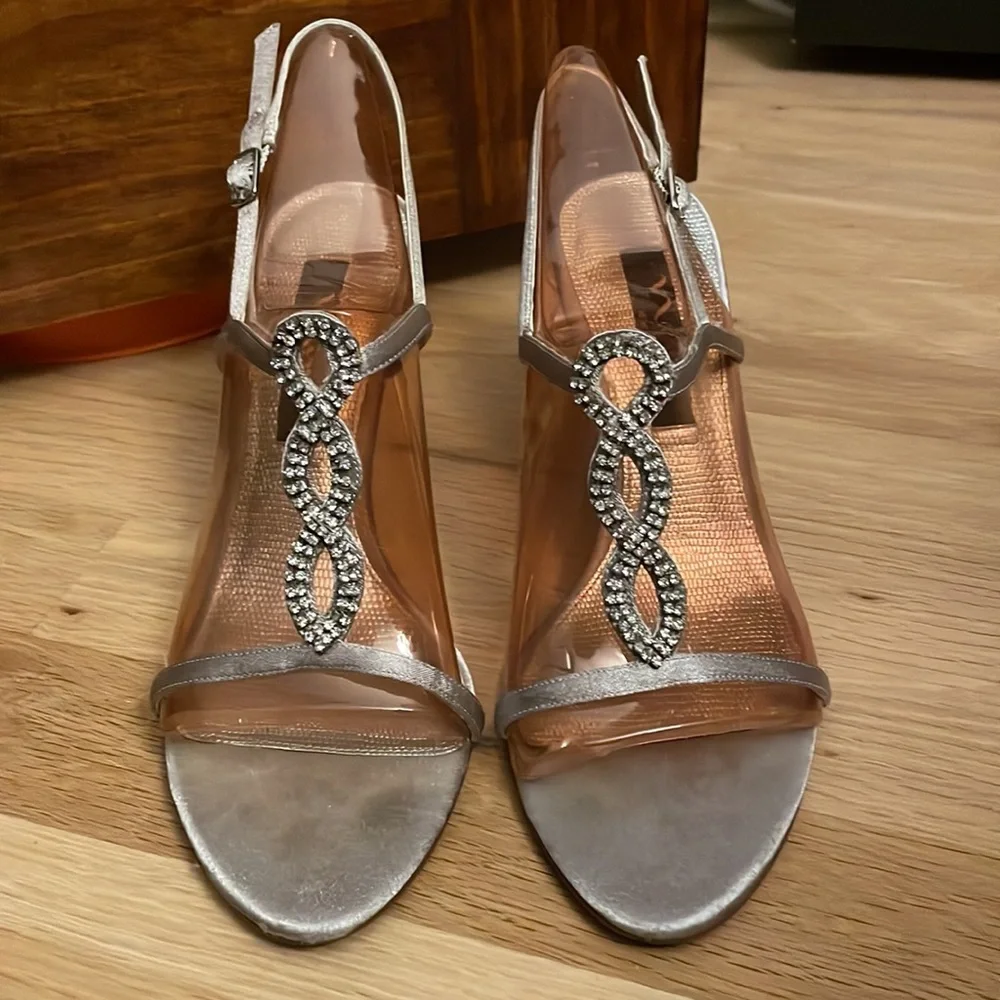 Nina womens evening sandals shoes silver with rhinestones size 7 - Picture 1 of 4